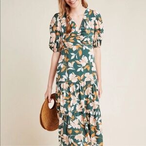 Gal Meets Glam Tegan Floral Tiered Midi Dress Women's Size 8